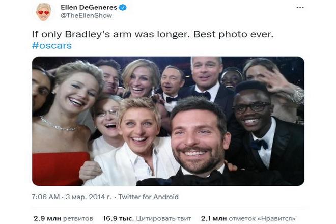 Эллен ДеДженерес создала твит с наибольшим количеством ретвитов