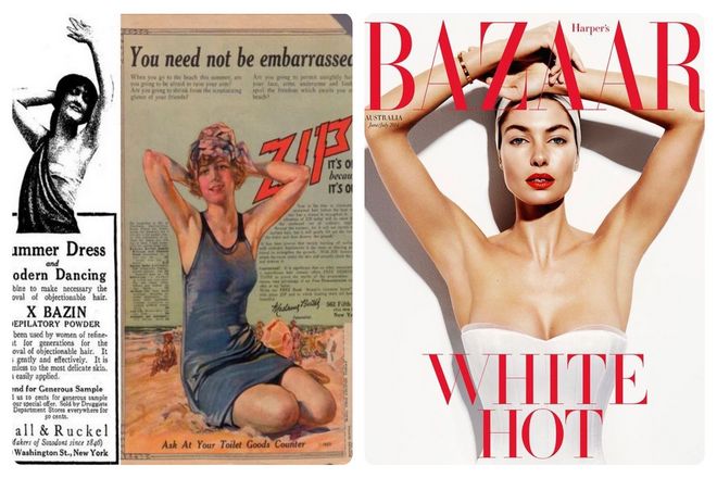 В мае 1915 года модный журнал Harper's Bazaar опубликовал рекламу. В которой молодая модель в платье без рукавов, позировала, закинув обе руки за голову.