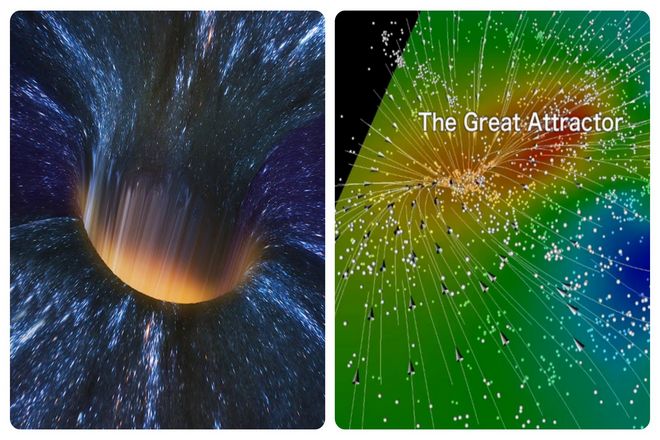 Примерно в 220 миллионах световых лет от Земли находится нечто, называемое "Великий аттрактор". Это гравитационная аномалия, которая притягивает к себе всю нашу галактику.