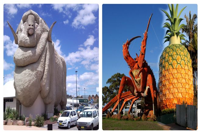 Австралия является домом для некоторых очень больших и очень китчевых скульптур. По всей стране австралийцы построили ряд "Больших" скульптур, которые выглядят нелепо. Но ужасно эффективны в качестве ловушек для туристов. Например, есть большой рак (или лобстер) и большой ананас, каждый из которых имеет высоту более 15 метров.