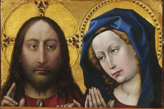 Идеальная симметрия может показаться потусторонней. Обратите внимание, как симметричное изображение Иисуса контрастирует с более человечной Марией.