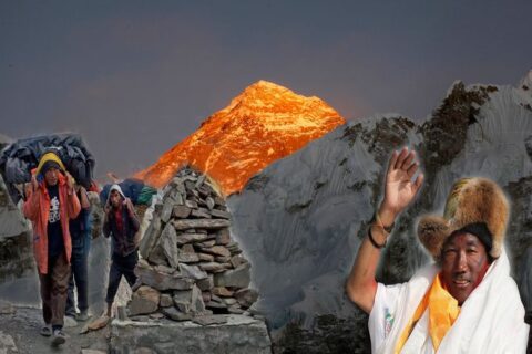 Шерпы, туземцы, которые сопровождают альпинистов на вершину Эвереста