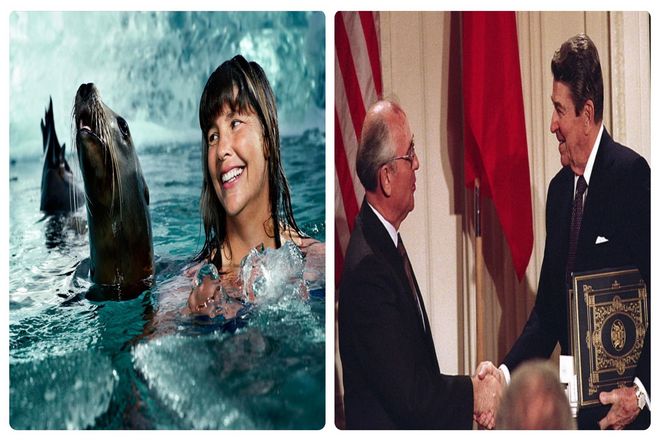 этот участок границы стал известен как "Ледяной занавес". В 1987 г. американская пловчиха, Линн Кокс пеереплыла расстояние между островами (около 3,5 км). Ее поздравили президента обеих стран, Рейган и Горбачев.