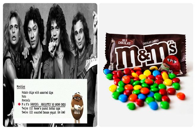 Существует распространенный миф о том, что рок-группа Van Halen пыталась раскрутить концертных промоутеров, запросив тарелку M&Ms со всеми, кроме коричневых, для своих гримерок во время тура.